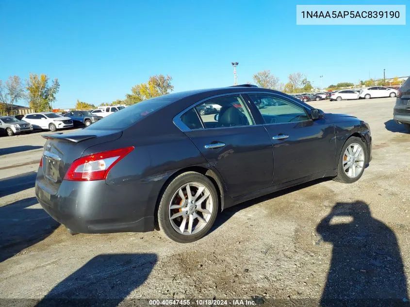 2010 Nissan Maxima 3.5 S VIN: 1N4AA5AP5AC839190 Lot: 40647455