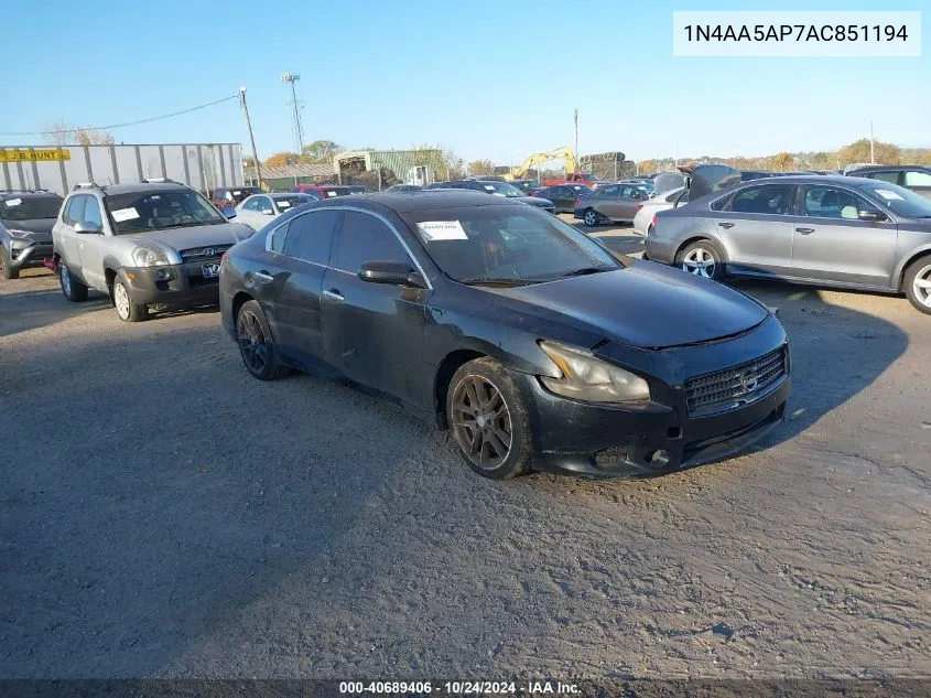 2010 Nissan Maxima 3.5 S VIN: 1N4AA5AP7AC851194 Lot: 40689406