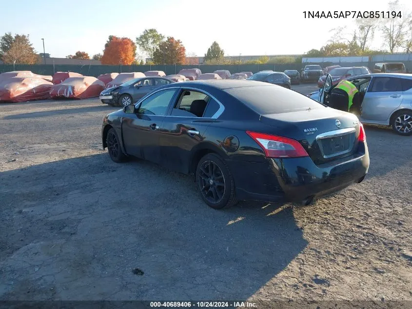 2010 Nissan Maxima 3.5 S VIN: 1N4AA5AP7AC851194 Lot: 40689406