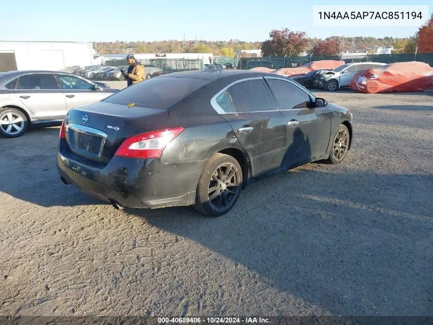 2010 Nissan Maxima 3.5 S VIN: 1N4AA5AP7AC851194 Lot: 40689406