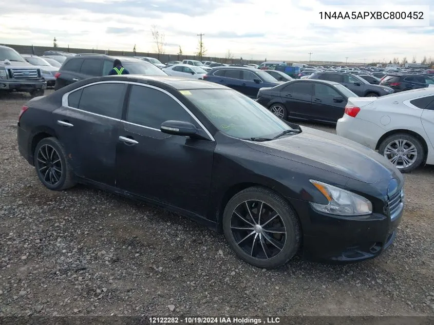 2011 Nissan Maxima 3.5 S VIN: 1N4AA5APXBC800452 Lot: 12122282