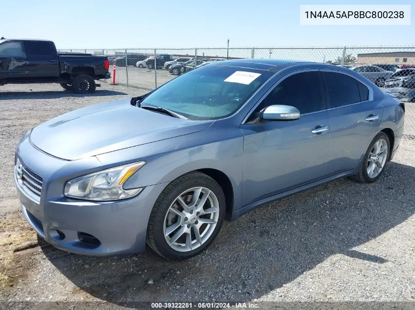 2011 Nissan Maxima 3.5 Sv VIN: 1N4AA5AP8BC800238 Lot: 39322281