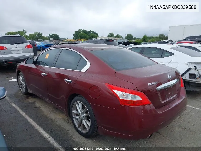 2011 Nissan Maxima 3.5 S VIN: 1N4AA5APXBC839588 Lot: 40054219