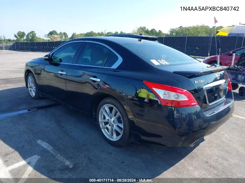 2011 Nissan Maxima 3.5 Sv VIN: 1N4AA5APXBC840742 Lot: 40171714