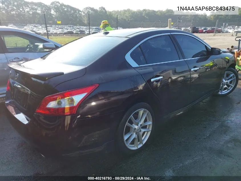 2011 Nissan Maxima 3.5 Sv VIN: 1N4AA5AP6BC843475 Lot: 40216793