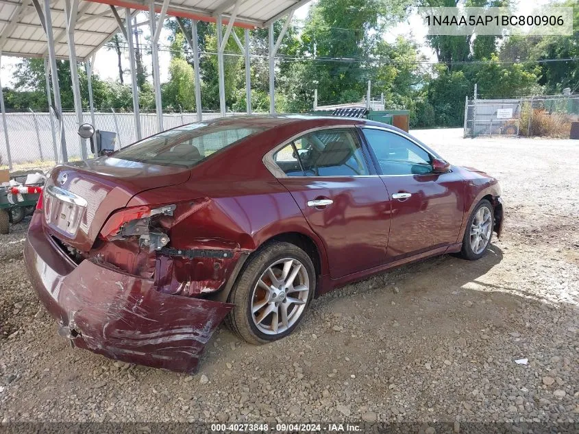 2011 Nissan Maxima 3.5 S VIN: 1N4AA5AP1BC800906 Lot: 40273848