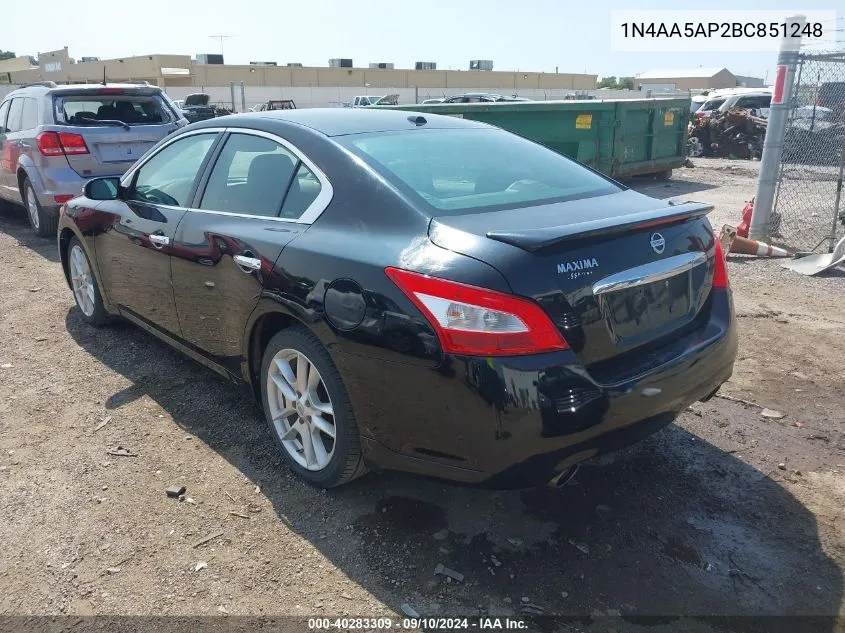 2011 Nissan Maxima 3.5 Sv VIN: 1N4AA5AP2BC851248 Lot: 40283309