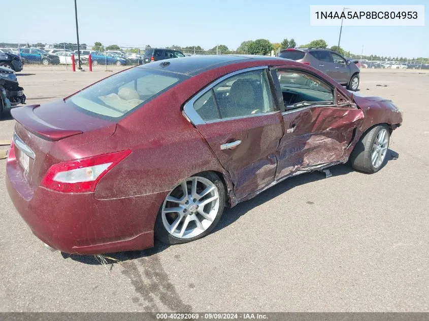 2011 Nissan Maxima 3.5 Sv VIN: 1N4AA5AP8BC804953 Lot: 40292069