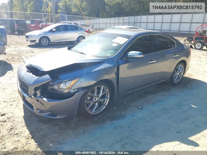 2011 Nissan Maxima 3.5 Sv VIN: 1N4AA5APXBC815792 Lot: 40561952