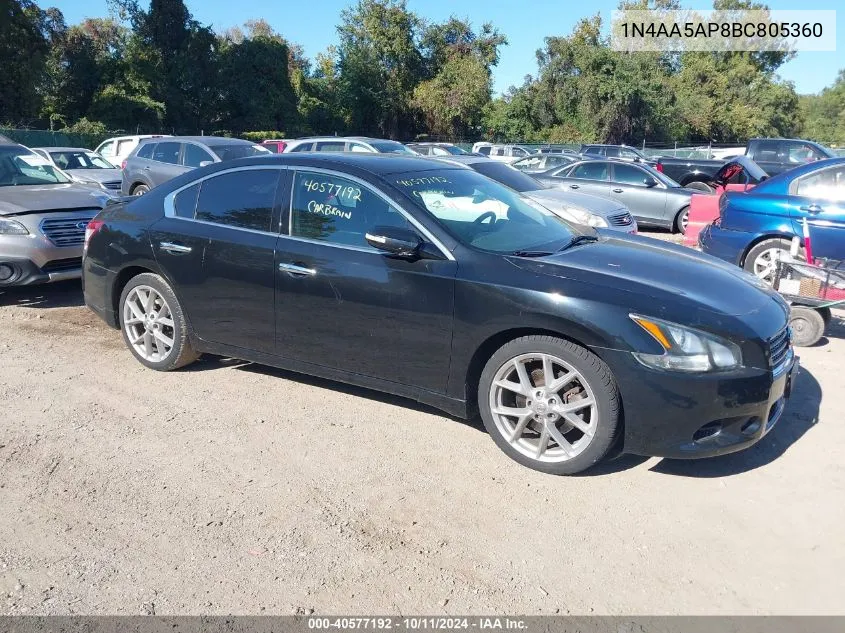 2011 Nissan Maxima 3.5 Sv VIN: 1N4AA5AP8BC805360 Lot: 40577192