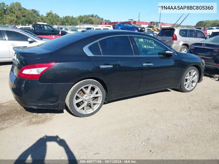 2011 Nissan Maxima 3.5 Sv VIN: 1N4AA5AP8BC805360 Lot: 40577192