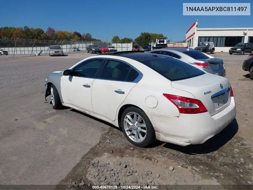 2011 Nissan Maxima 3.5 Sv VIN: 1N4AA5APXBC811497 Lot: 40670129