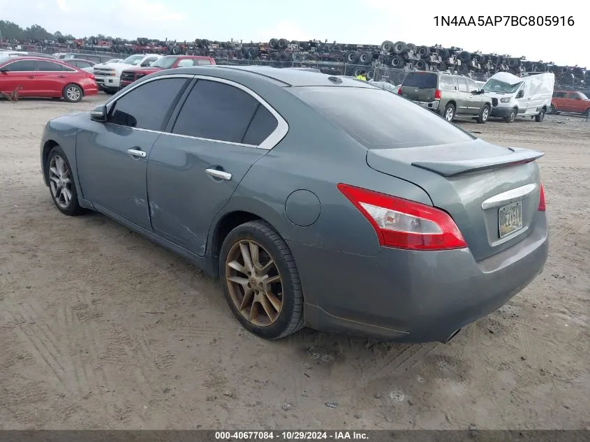 2011 Nissan Maxima 3.5 Sv VIN: 1N4AA5AP7BC805916 Lot: 40677084