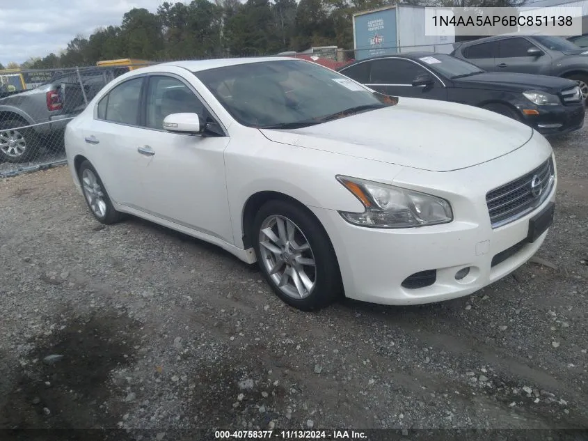 2011 Nissan Maxima 3.5 Sv VIN: 1N4AA5AP6BC851138 Lot: 40758377