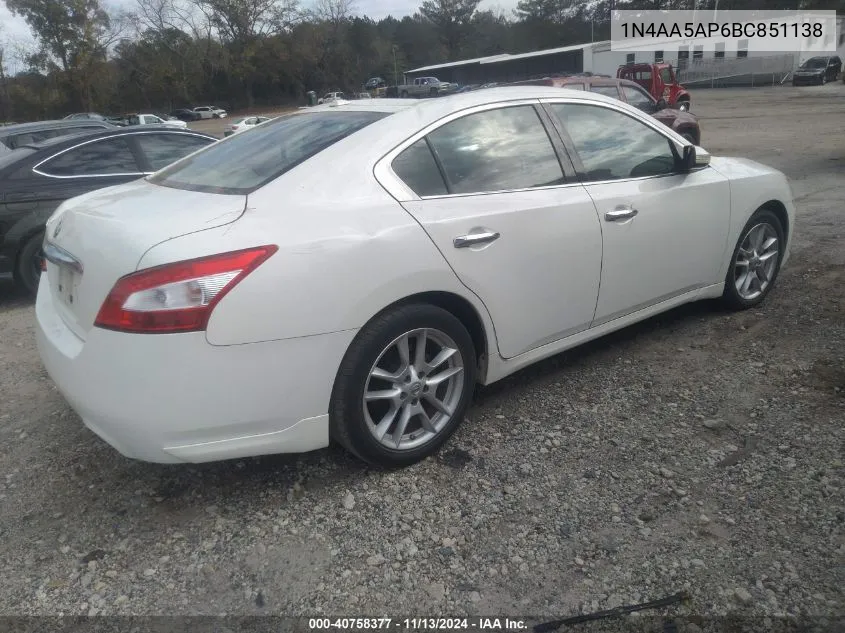 2011 Nissan Maxima 3.5 Sv VIN: 1N4AA5AP6BC851138 Lot: 40758377