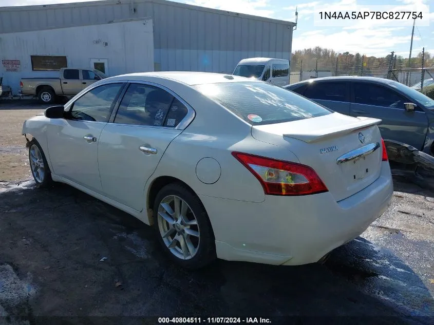 2011 Nissan Maxima 3.5 Sv VIN: 1N4AA5AP7BC827754 Lot: 40804511