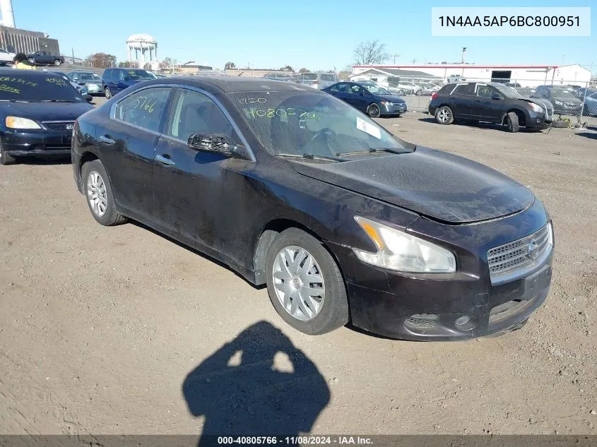 2011 Nissan Maxima 3.5 S VIN: 1N4AA5AP6BC800951 Lot: 40805766