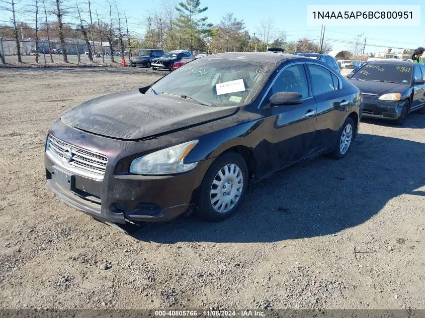 2011 Nissan Maxima 3.5 S VIN: 1N4AA5AP6BC800951 Lot: 40805766