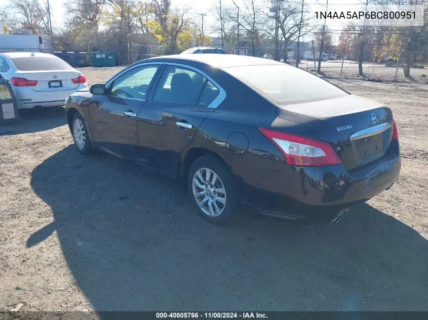 2011 Nissan Maxima 3.5 S VIN: 1N4AA5AP6BC800951 Lot: 40805766