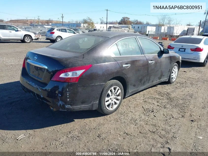 2011 Nissan Maxima 3.5 S VIN: 1N4AA5AP6BC800951 Lot: 40805766