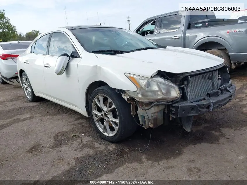 2011 Nissan Maxima 3.5 Sv VIN: 1N4AA5AP0BC806003 Lot: 40807142