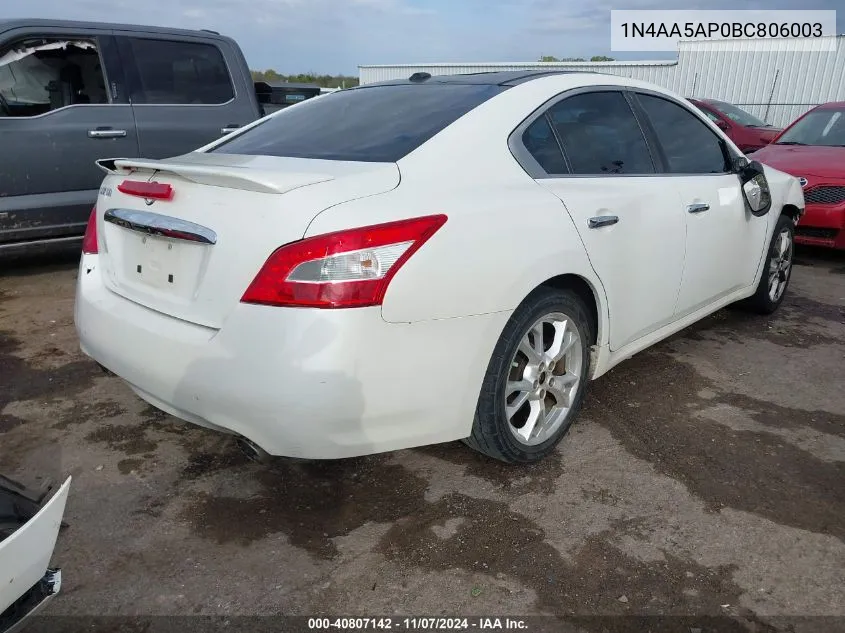 2011 Nissan Maxima 3.5 Sv VIN: 1N4AA5AP0BC806003 Lot: 40807142