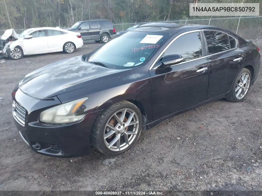 2011 Nissan Maxima 3.5 Sv VIN: 1N4AA5AP9BC850792 Lot: 40809937