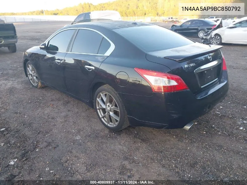 2011 Nissan Maxima 3.5 Sv VIN: 1N4AA5AP9BC850792 Lot: 40809937