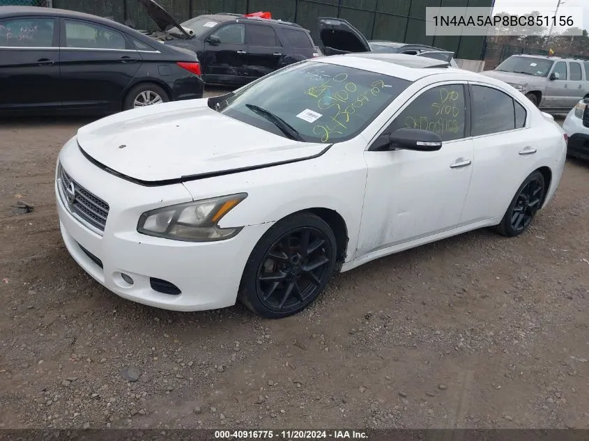 2011 Nissan Maxima 3.5 Sv VIN: 1N4AA5AP8BC851156 Lot: 40916775