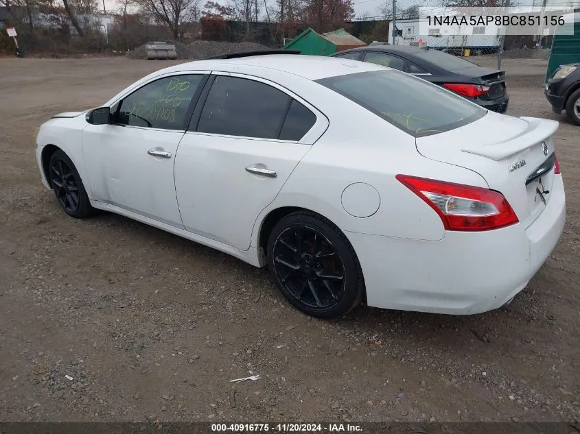 2011 Nissan Maxima 3.5 Sv VIN: 1N4AA5AP8BC851156 Lot: 40916775