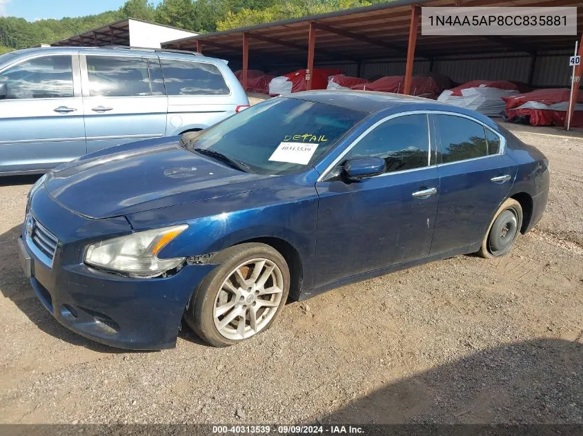 2012 Nissan Maxima 3.5 S VIN: 1N4AA5AP8CC835881 Lot: 40313539