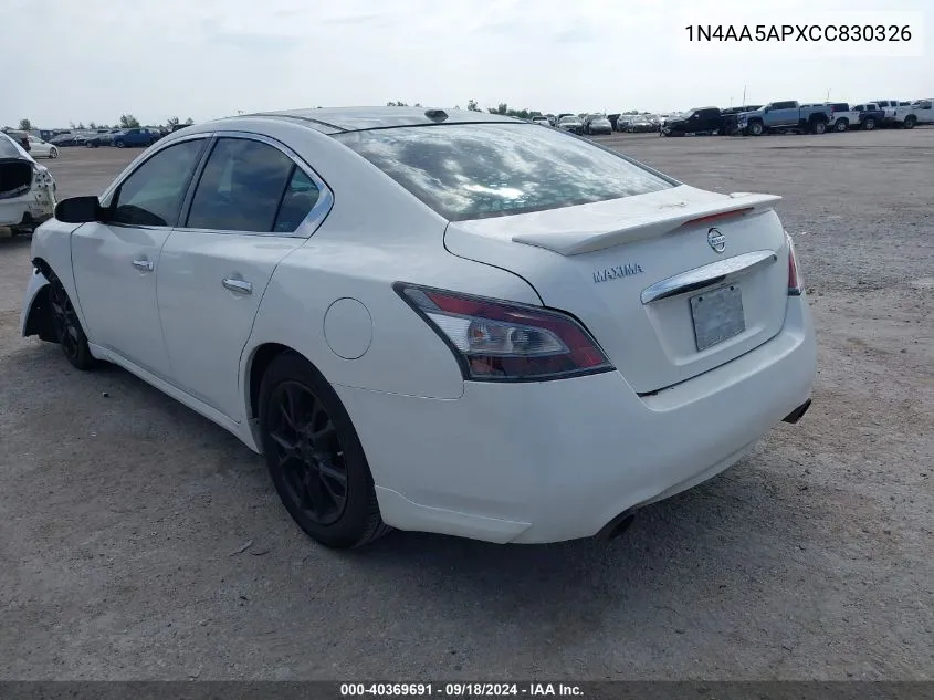 2012 Nissan Maxima 3.5 Sv VIN: 1N4AA5APXCC830326 Lot: 40369691