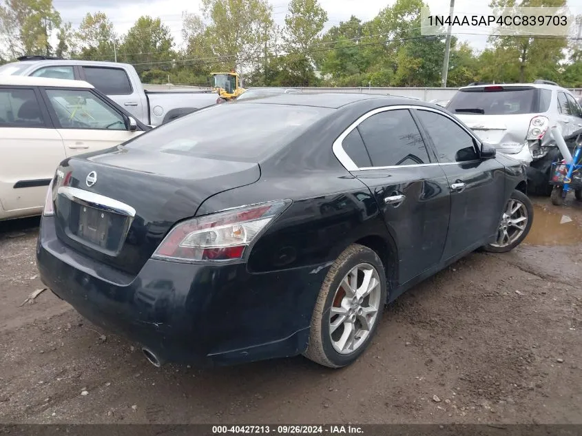 2012 Nissan Maxima 3.5 S VIN: 1N4AA5AP4CC839703 Lot: 40427213