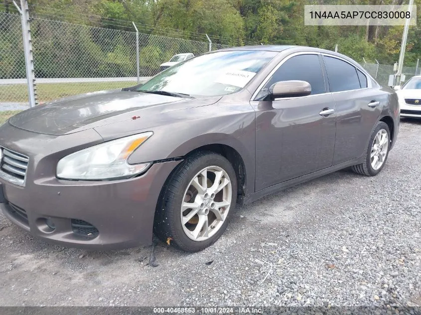 2012 Nissan Maxima S/Sv VIN: 1N4AA5AP7CC830008 Lot: 40468563