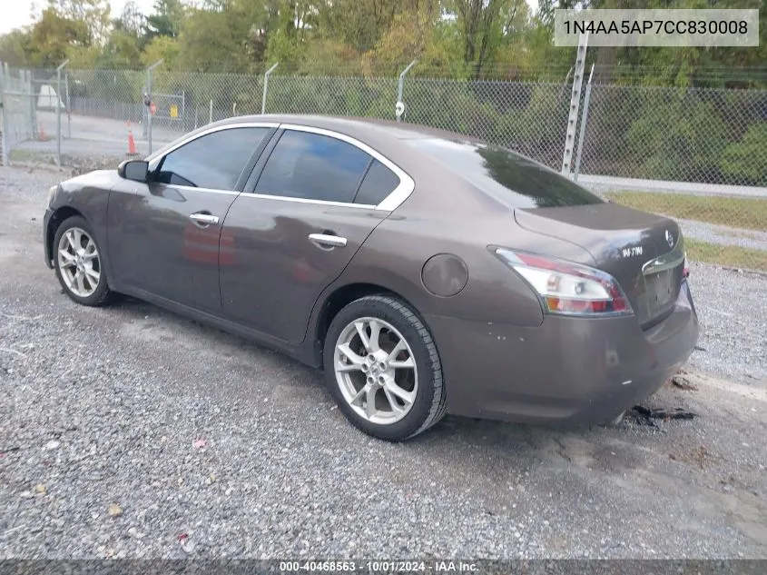 2012 Nissan Maxima S/Sv VIN: 1N4AA5AP7CC830008 Lot: 40468563