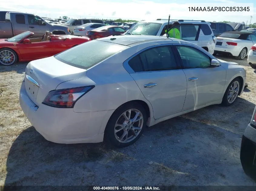 2012 Nissan Maxima S/Sv VIN: 1N4AA5AP8CC853345 Lot: 40490076