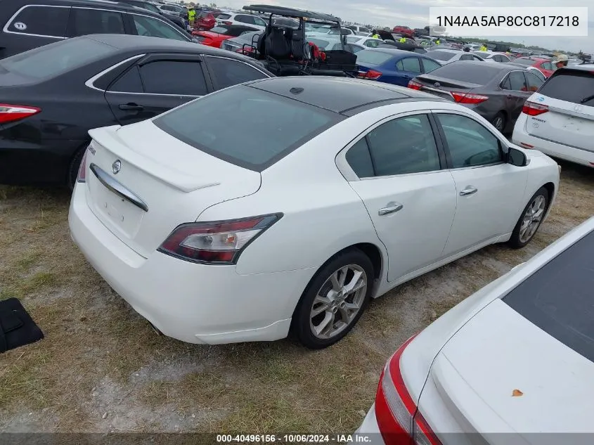 2012 Nissan Maxima S/Sv VIN: 1N4AA5AP8CC817218 Lot: 40496156