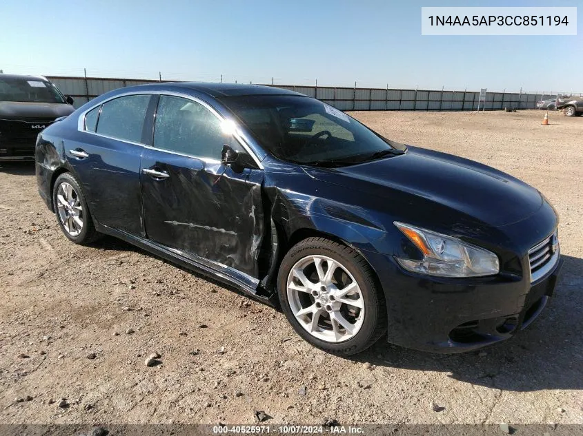 2012 Nissan Maxima S/Sv VIN: 1N4AA5AP3CC851194 Lot: 40525971