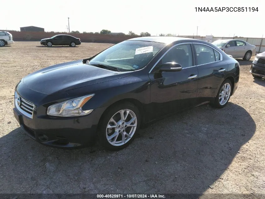 2012 Nissan Maxima S/Sv VIN: 1N4AA5AP3CC851194 Lot: 40525971