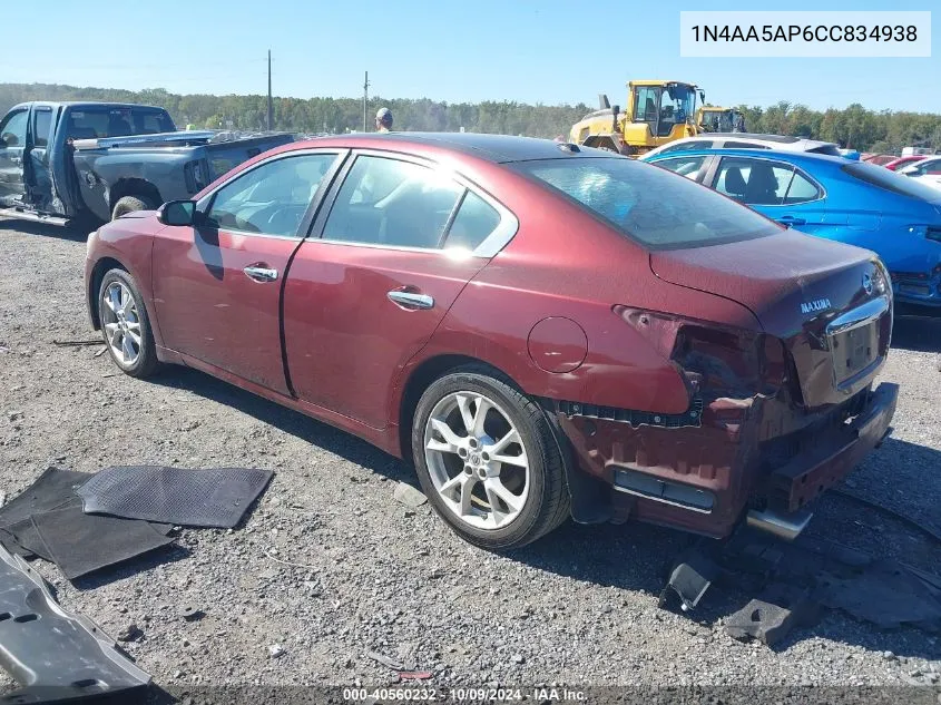 2012 Nissan Maxima S/Sv VIN: 1N4AA5AP6CC834938 Lot: 40560232