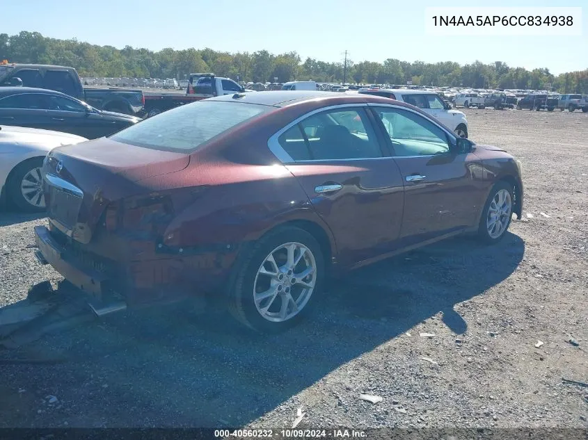 2012 Nissan Maxima S/Sv VIN: 1N4AA5AP6CC834938 Lot: 40560232