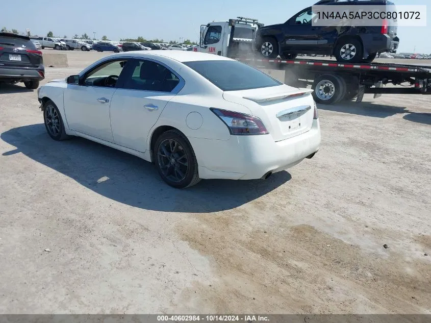 2012 Nissan Maxima 3.5 S VIN: 1N4AA5AP3CC801072 Lot: 40602984