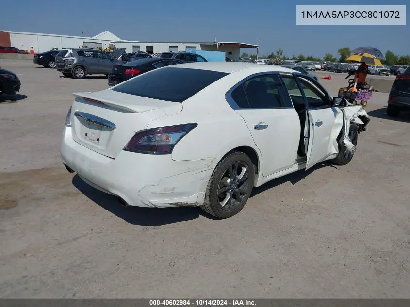 2012 Nissan Maxima 3.5 S VIN: 1N4AA5AP3CC801072 Lot: 40602984