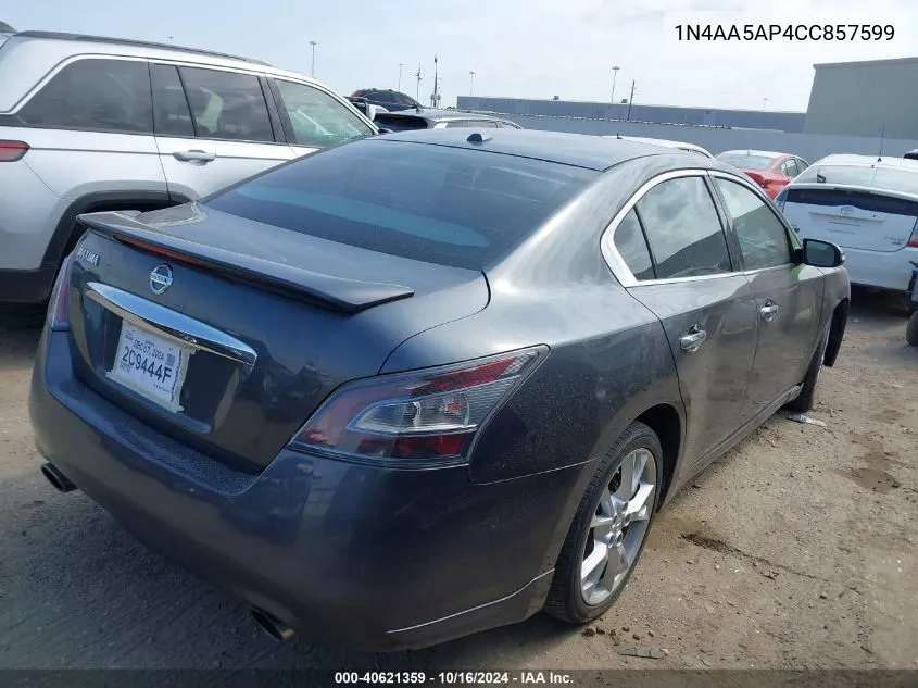 2012 Nissan Maxima 3.5 Sv VIN: 1N4AA5AP4CC857599 Lot: 40621359