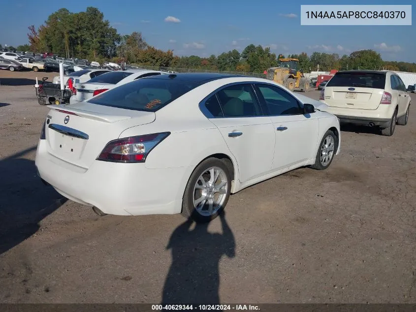 2012 Nissan Maxima 3.5 Sv VIN: 1N4AA5AP8CC840370 Lot: 40629344