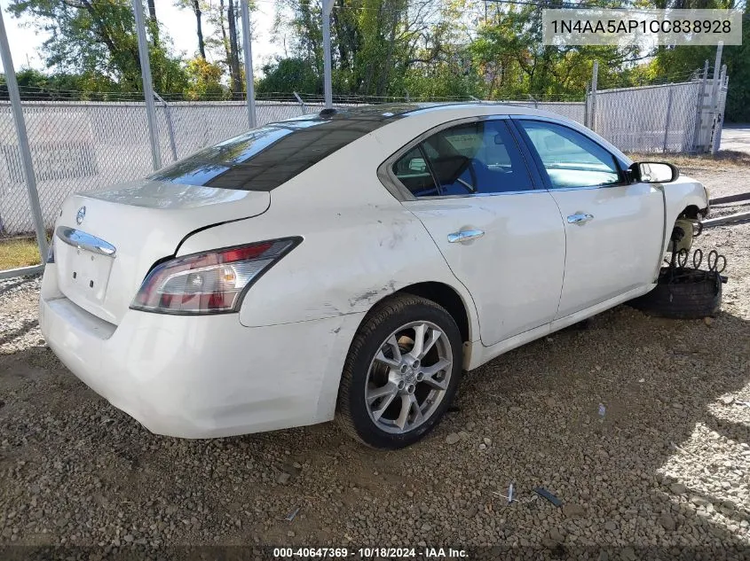 2012 Nissan Maxima 3.5 Sv VIN: 1N4AA5AP1CC838928 Lot: 40647369