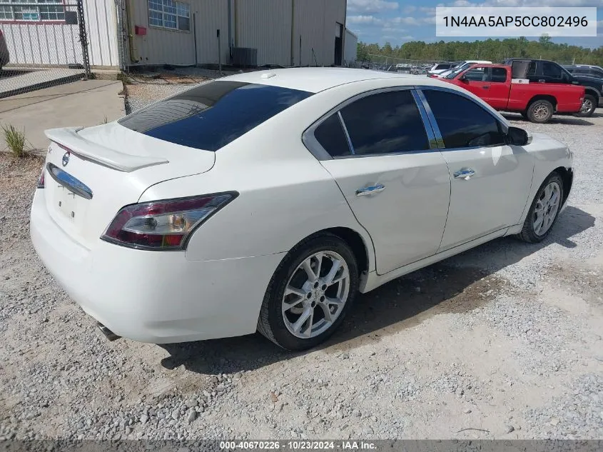 2012 Nissan Maxima 3.5 Sv VIN: 1N4AA5AP5CC802496 Lot: 40670226