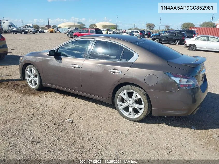 2012 Nissan Maxima 3.5 Sv VIN: 1N4AA5AP9CC852981 Lot: 40712925