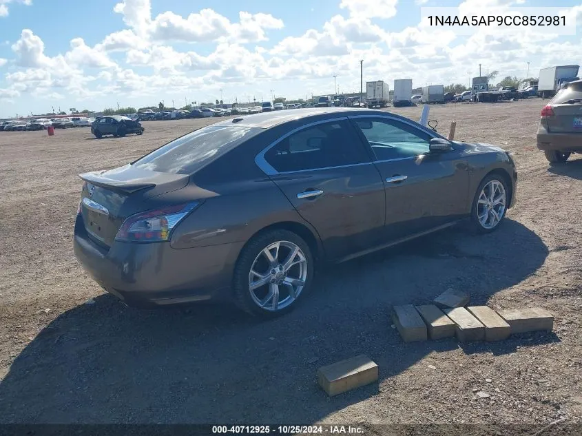 2012 Nissan Maxima 3.5 Sv VIN: 1N4AA5AP9CC852981 Lot: 40712925