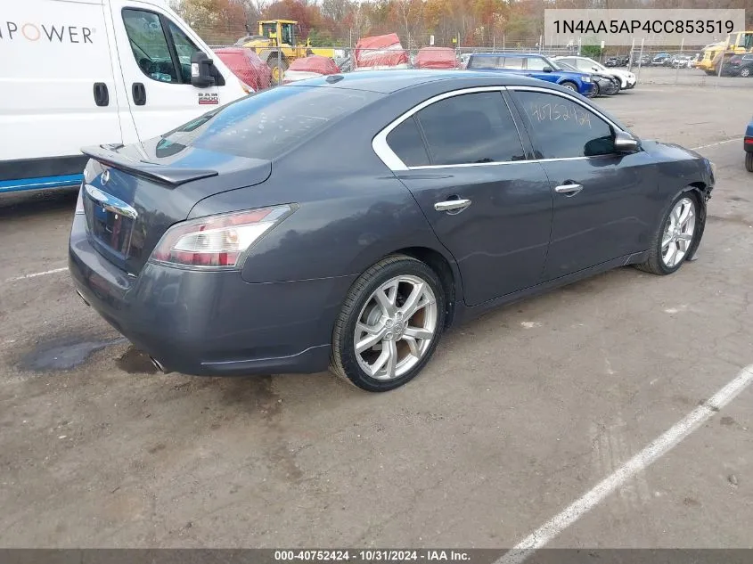 2012 Nissan Maxima 3.5 Sv VIN: 1N4AA5AP4CC853519 Lot: 40752424